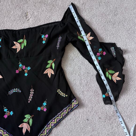 Boston Proper Silk Sheer Embroidered Sequin Off Shoulder Top Women's Large Fairy - Picture 9 of 12